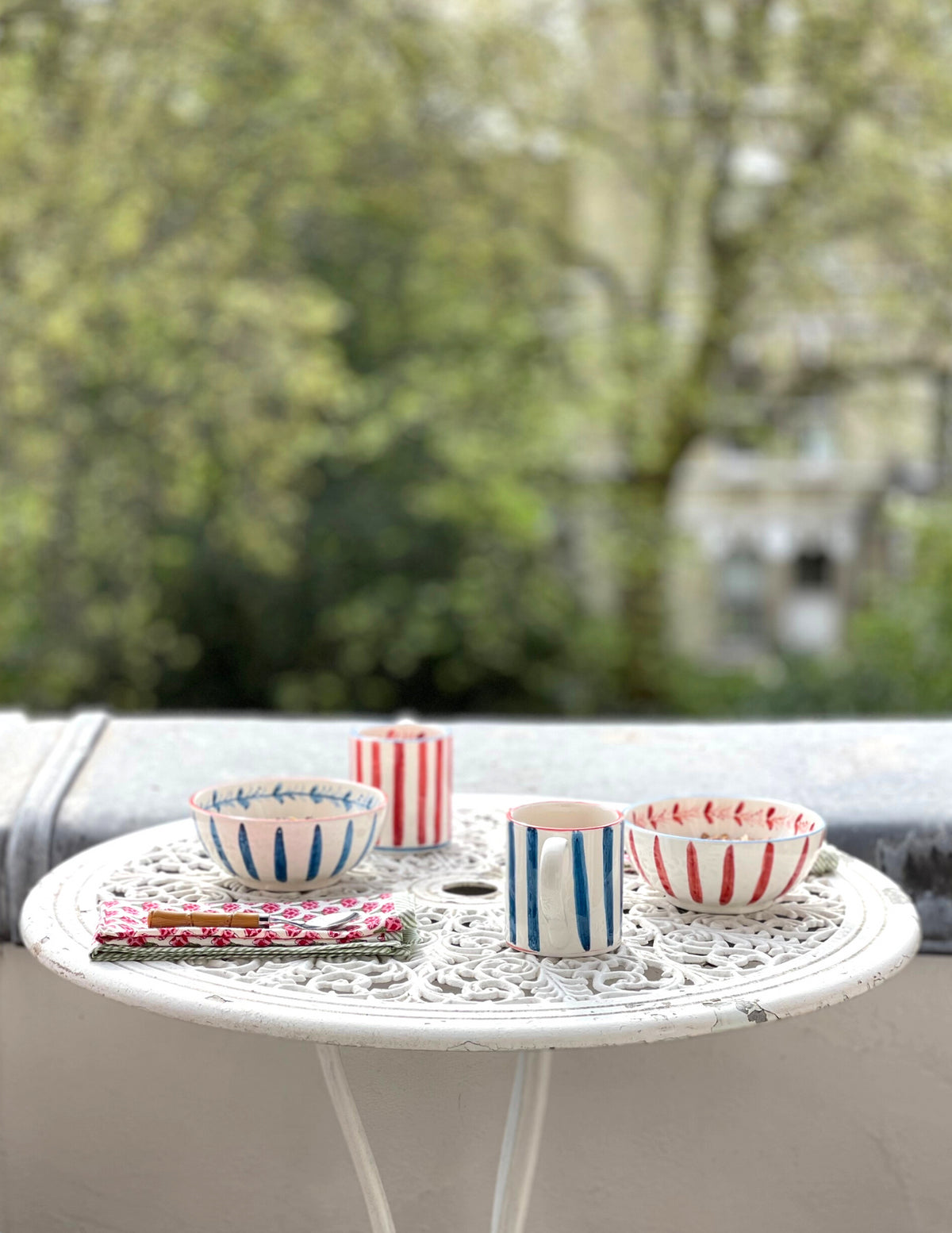 Red and Blue Ceramic Mug, Set of 6