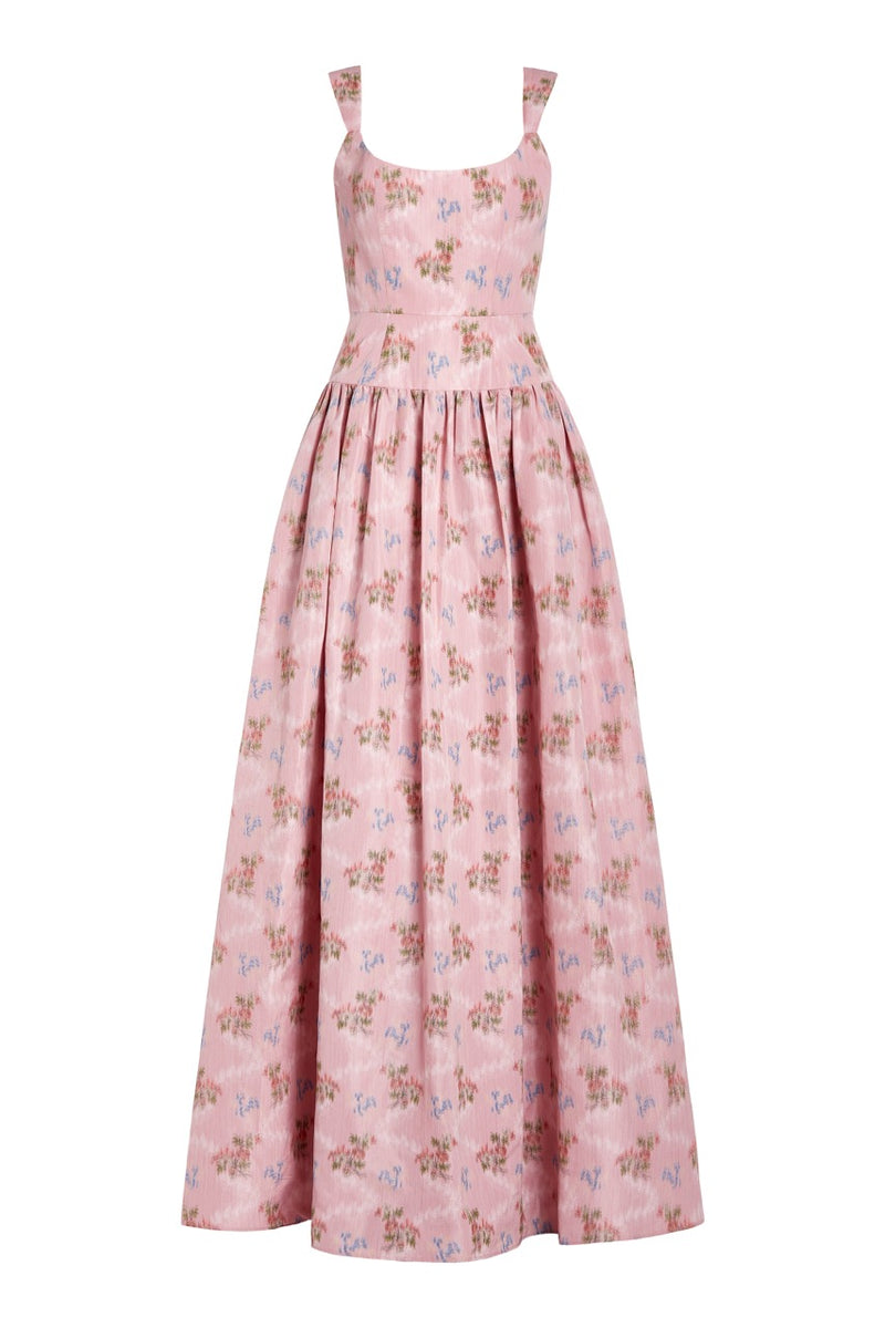 OTM Exclusive: Octavia Pink Floral Ikat Drop Waist Gown