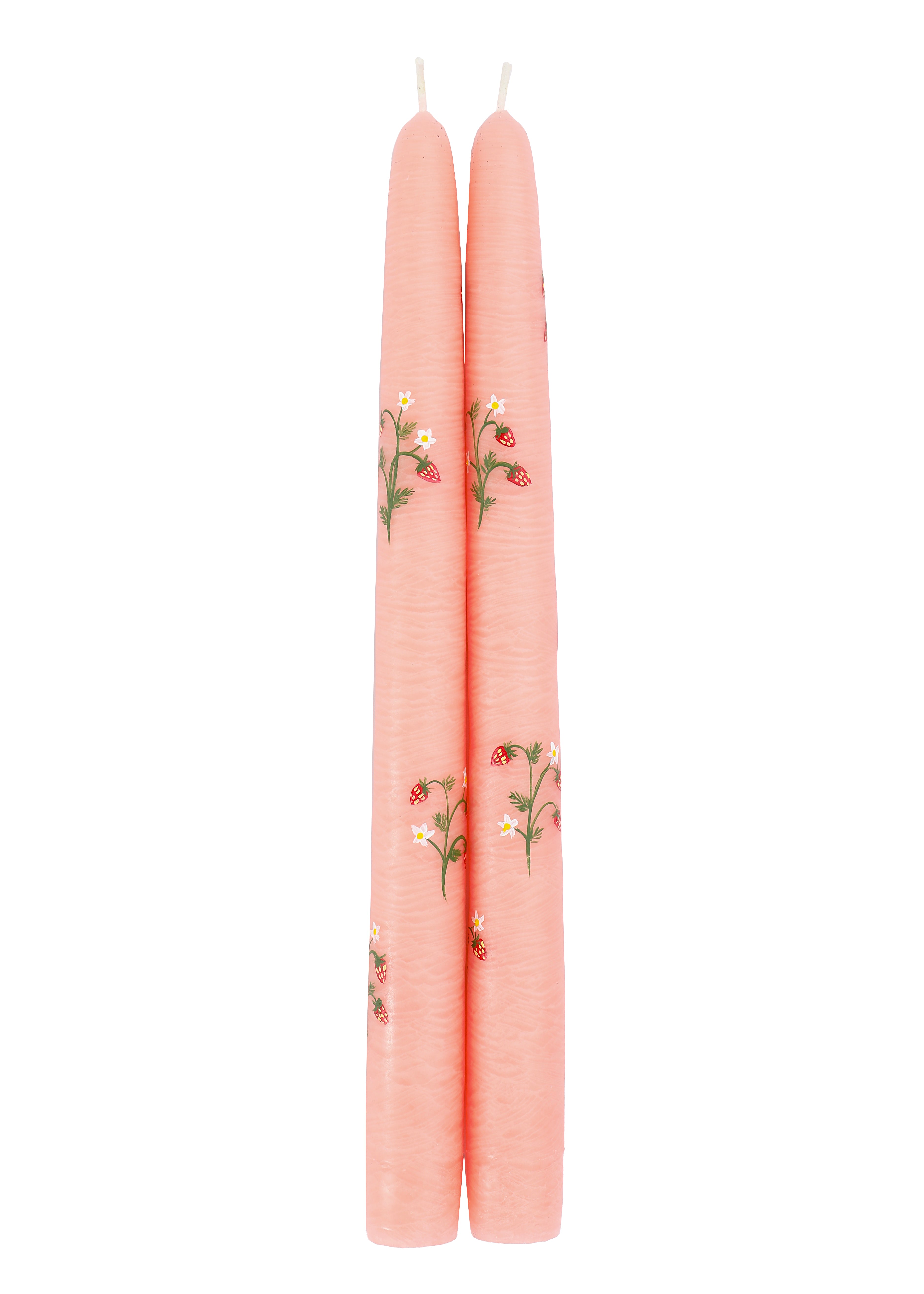 Peach Juicy Strawberry Hand-Painted Taper Candles, Set of Two