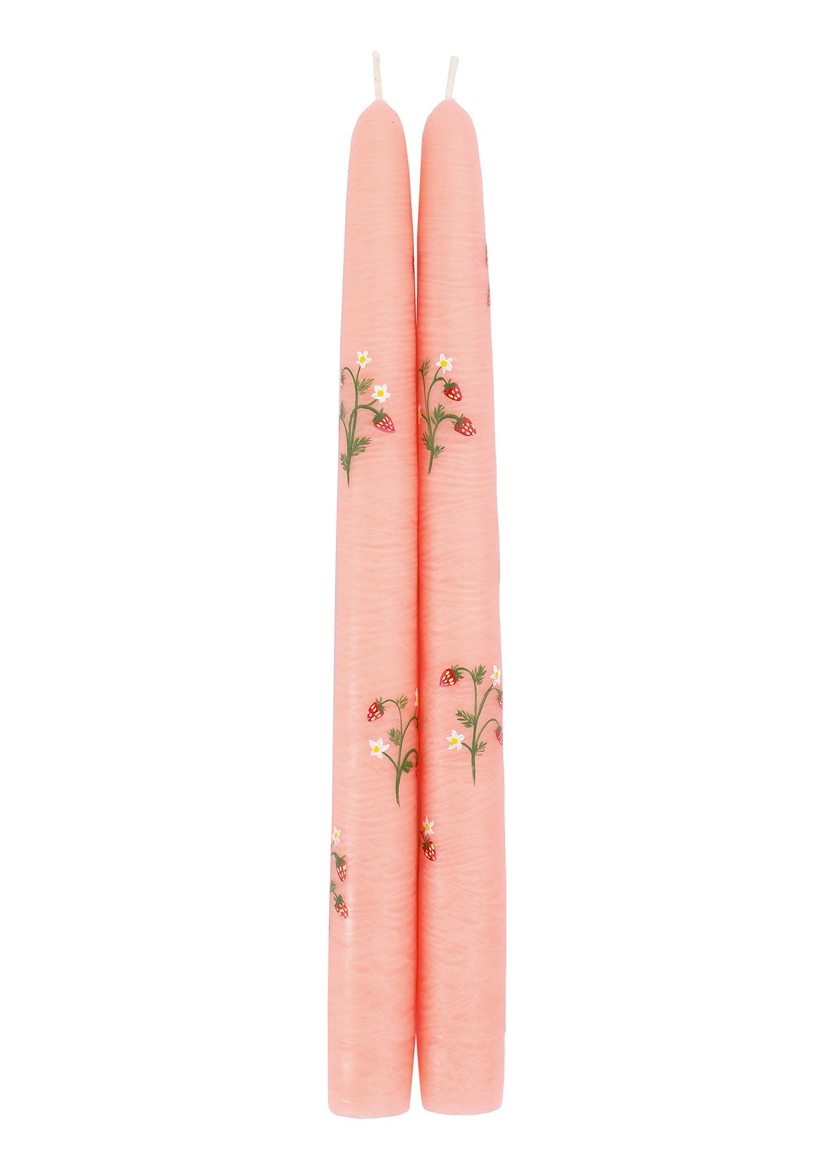 Peach Juicy Strawberry Hand-Painted Taper Candles, Set of Two