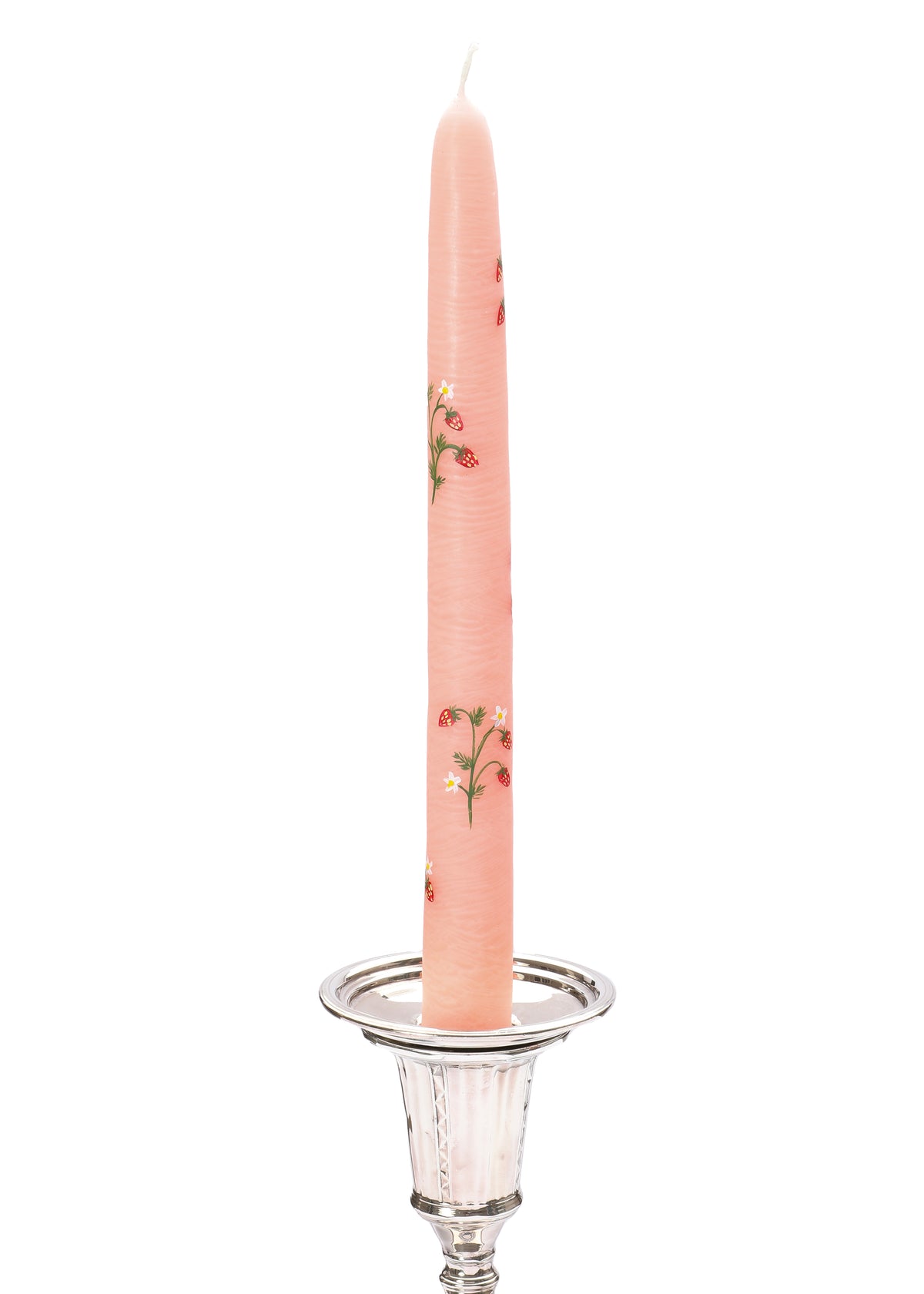 Peach Juicy Strawberry Hand-Painted Taper Candles, Set of Two