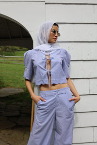 Scalloped Top in Blue Stripe