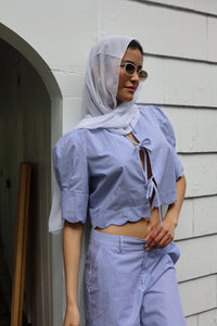 Scalloped Top in Blue Stripe
