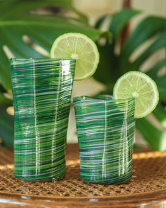 Short Hand Blown Tumbler in Avocado Mix, Set of 6