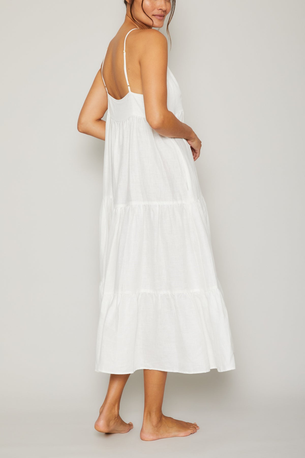 Claudia Spaghetti Strap Linen Ruffle Dress