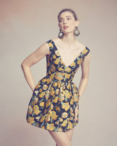 Celia Dress in Metallic Citrine Brocade