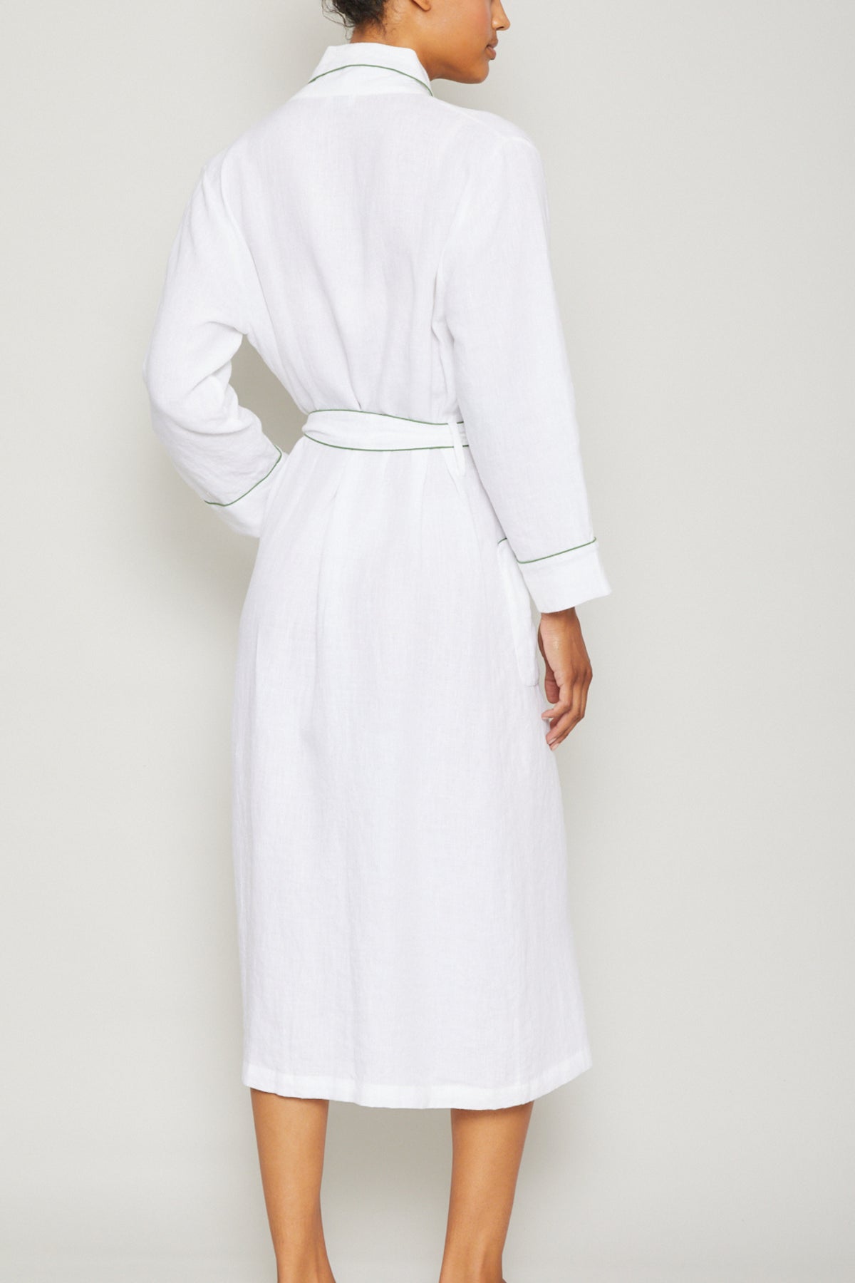 Linen Robe in Piped in Basil