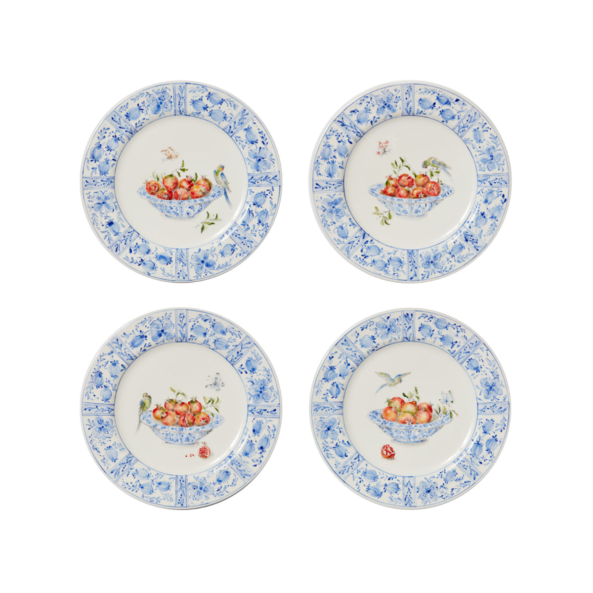 Delft Plates in Pomegranates, Set of 4