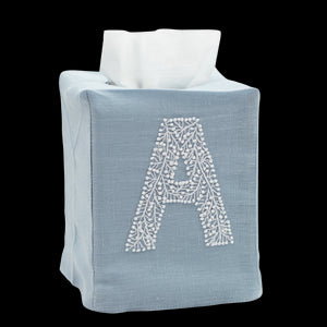 Monogram Twig Tissue Box in Sky Blue