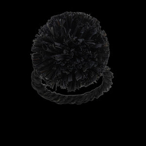 Straw Pompom Napkin Rings in Black, Set of Four