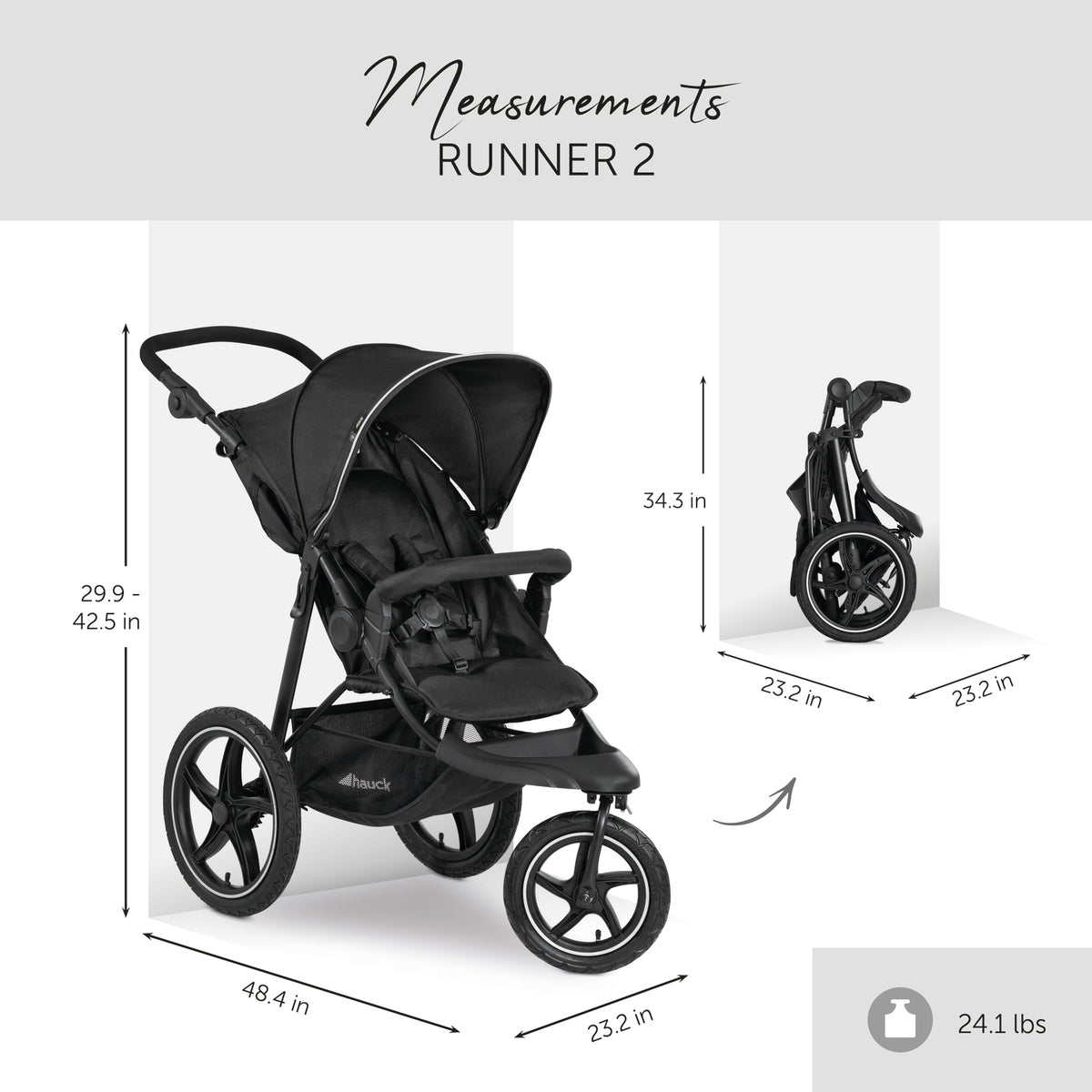 Runner 2 Compact Foldable Tricycle Jogger Buggy Stroller Pushchair with Height-Adjustable Handle