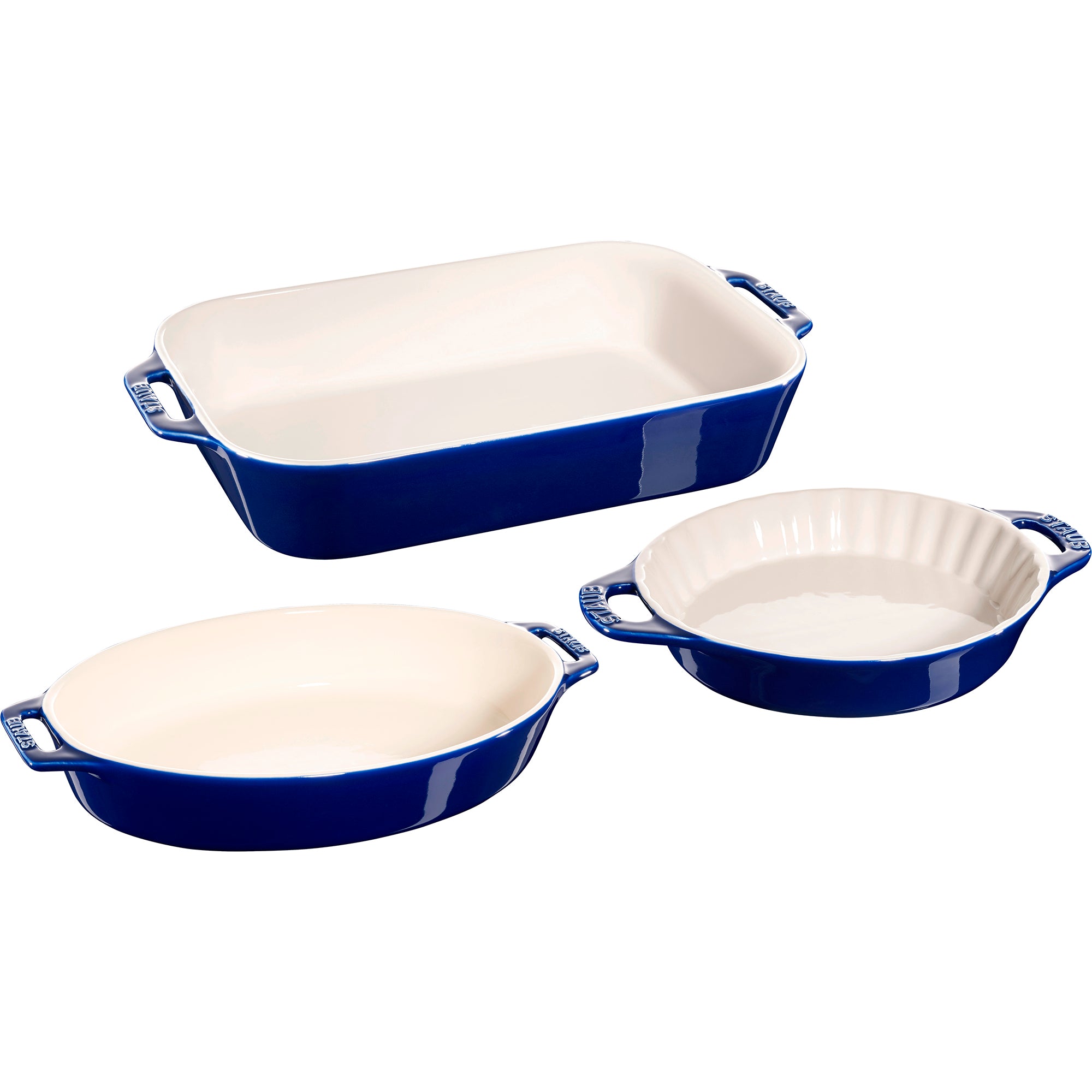 Ceramic 3-pc Mixed Baking Dish Set in Dark Blue