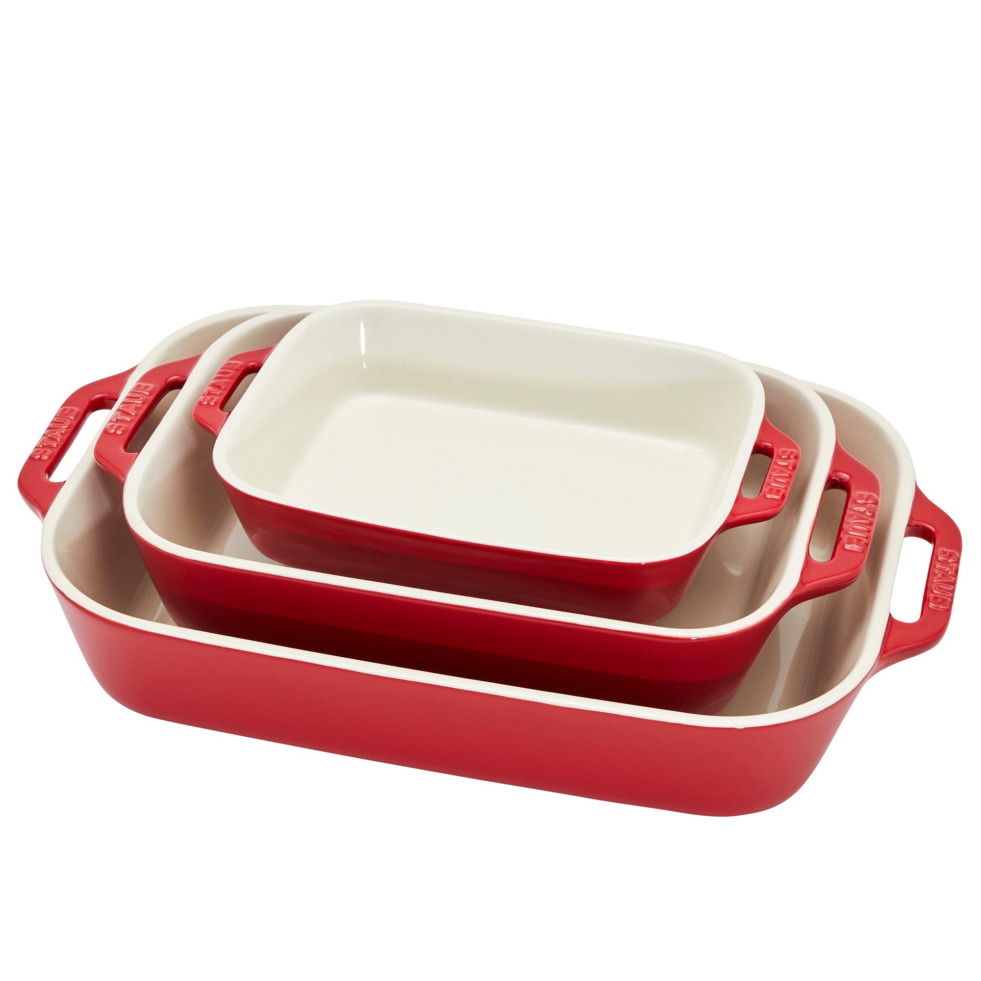 Ceramic 3-pc Rectangular Baking Dish Set in Cherry