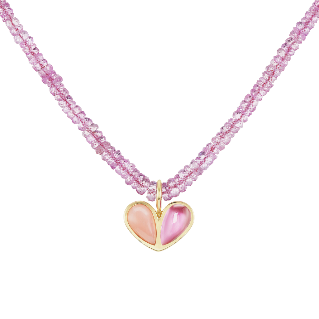 Beaded Sweetheart Necklace Pink Opal and Pink Sapphire