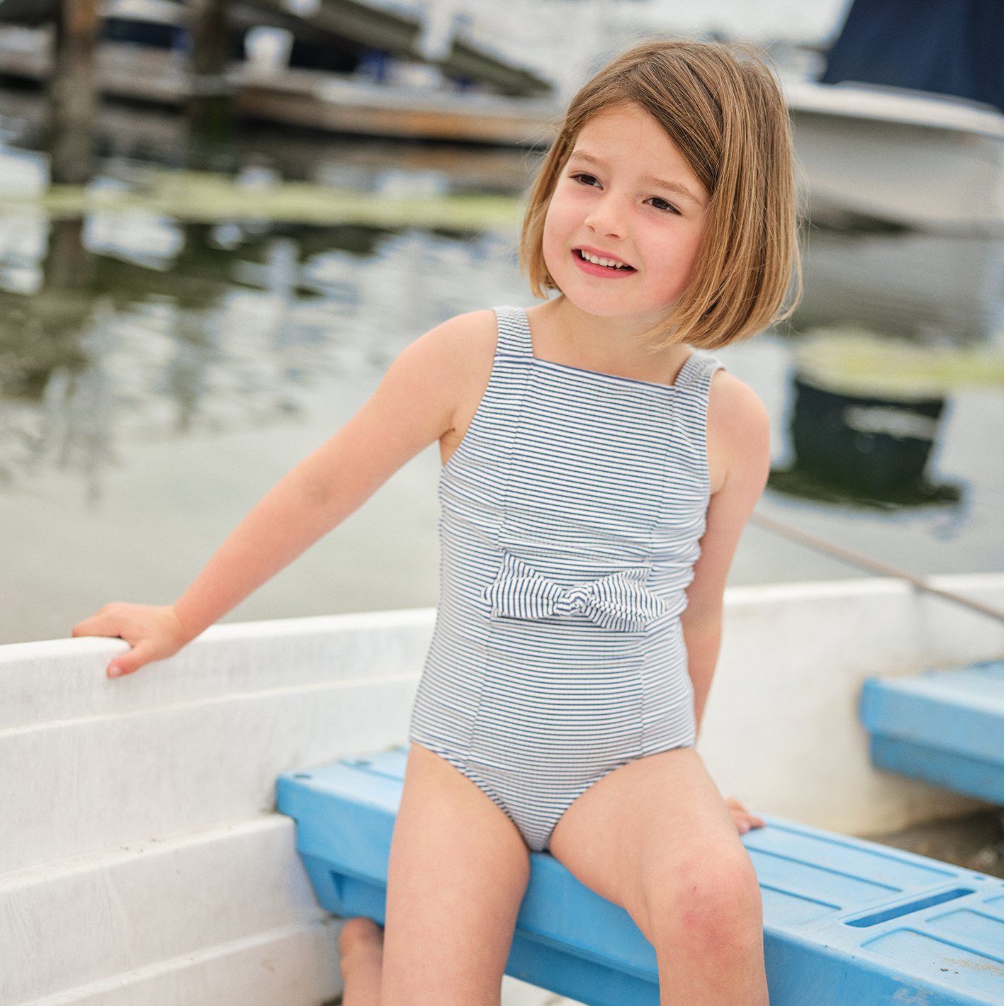 Girl’s Harbor Stripe Tie-Front One Piece
