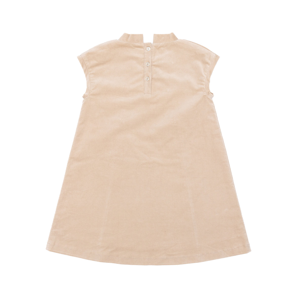 Henry Duvall Isabel Dress in King’s Way Khaki Corduroy with Charles Street Check covered buttons, classic fall toddler and girls outfit with heirloom style and timeless details