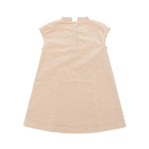 Henry Duvall Isabel Dress in King’s Way Khaki Corduroy with Charles Street Check covered buttons, classic fall toddler and girls outfit with heirloom style and timeless details