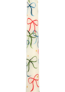 Festive Holiday Bows Taper Candles, Set of Two