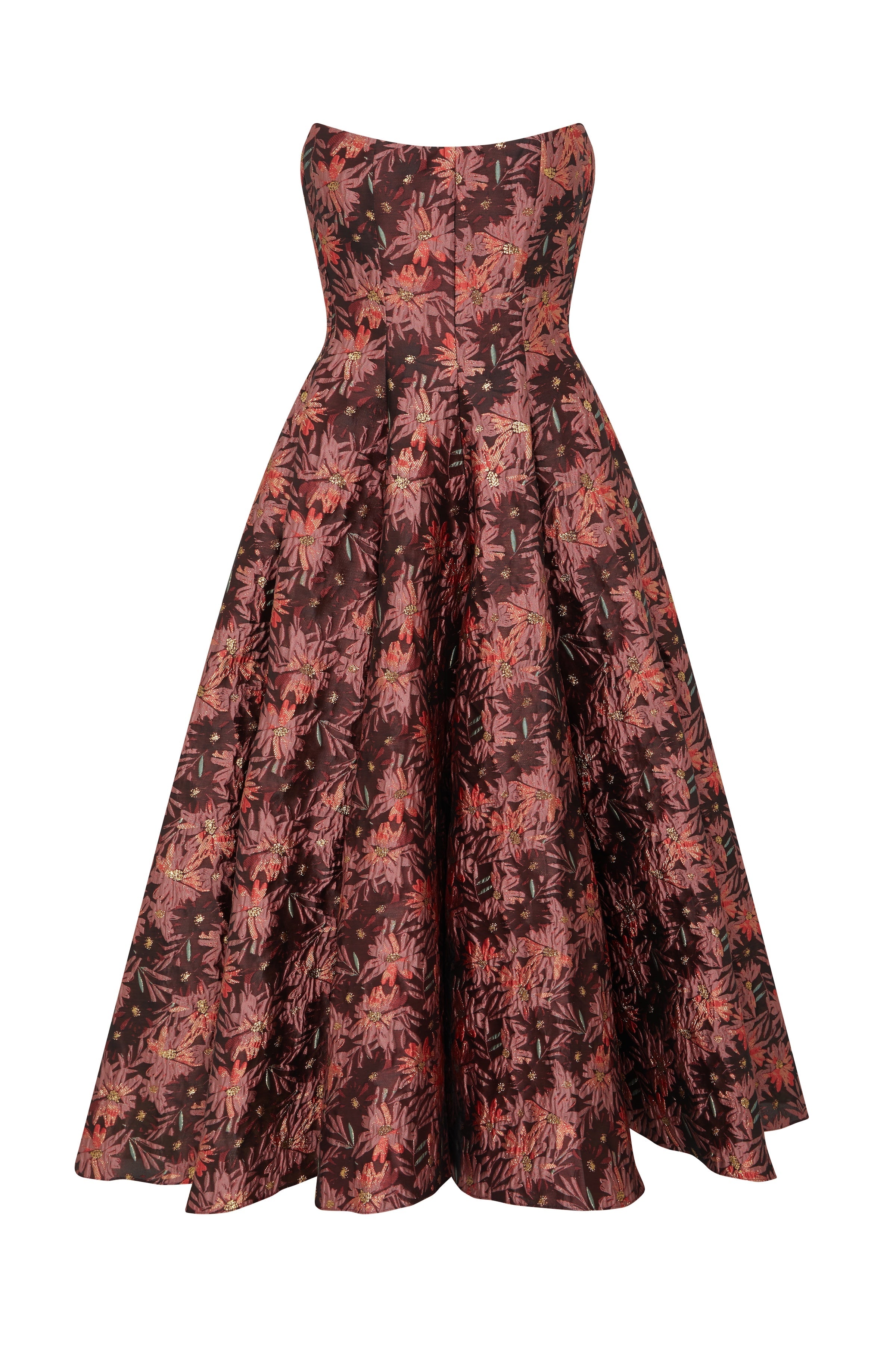 Rousseau Burgundy Floral Brocade Midi Dress