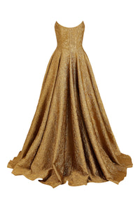 Laila Gold Brocade Strapless Gown