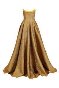 Laila Gold Brocade Strapless Gown