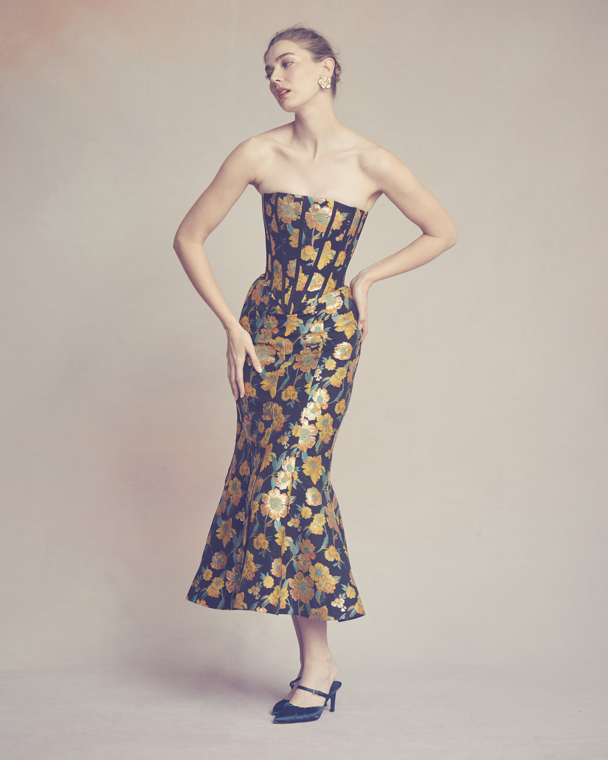 Elys Skirt in Metallic Citrine Brocade