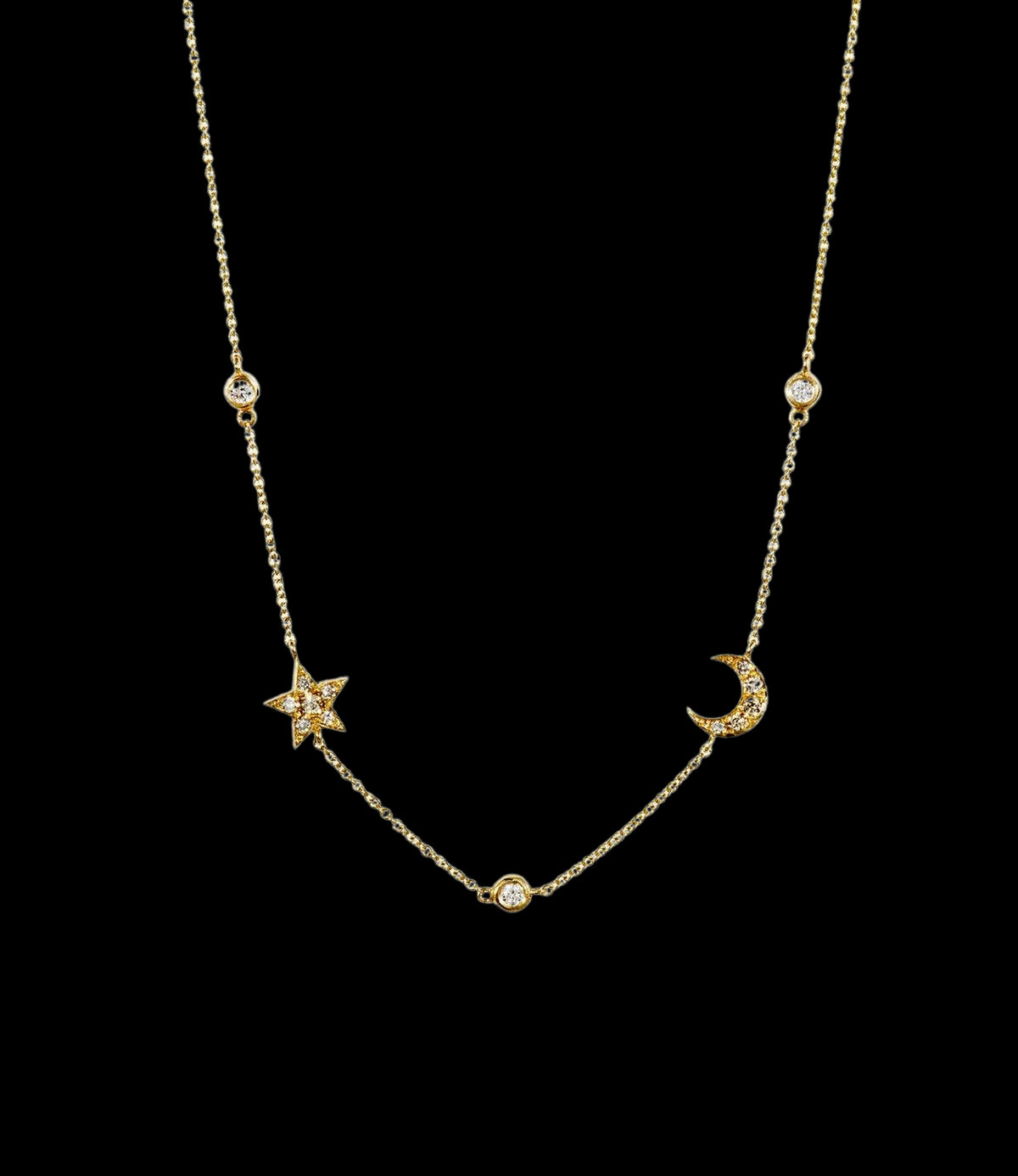 Diamond Star and Moon Necklace