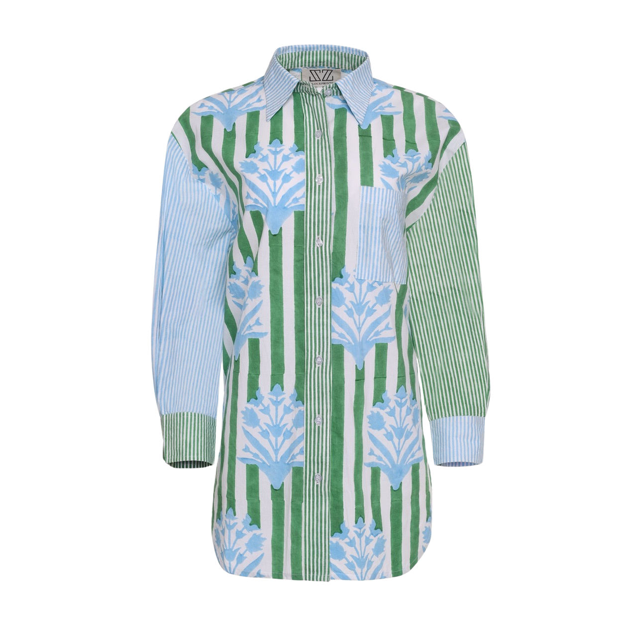 Poplin Oversized Button Down in Bluebell & Sage