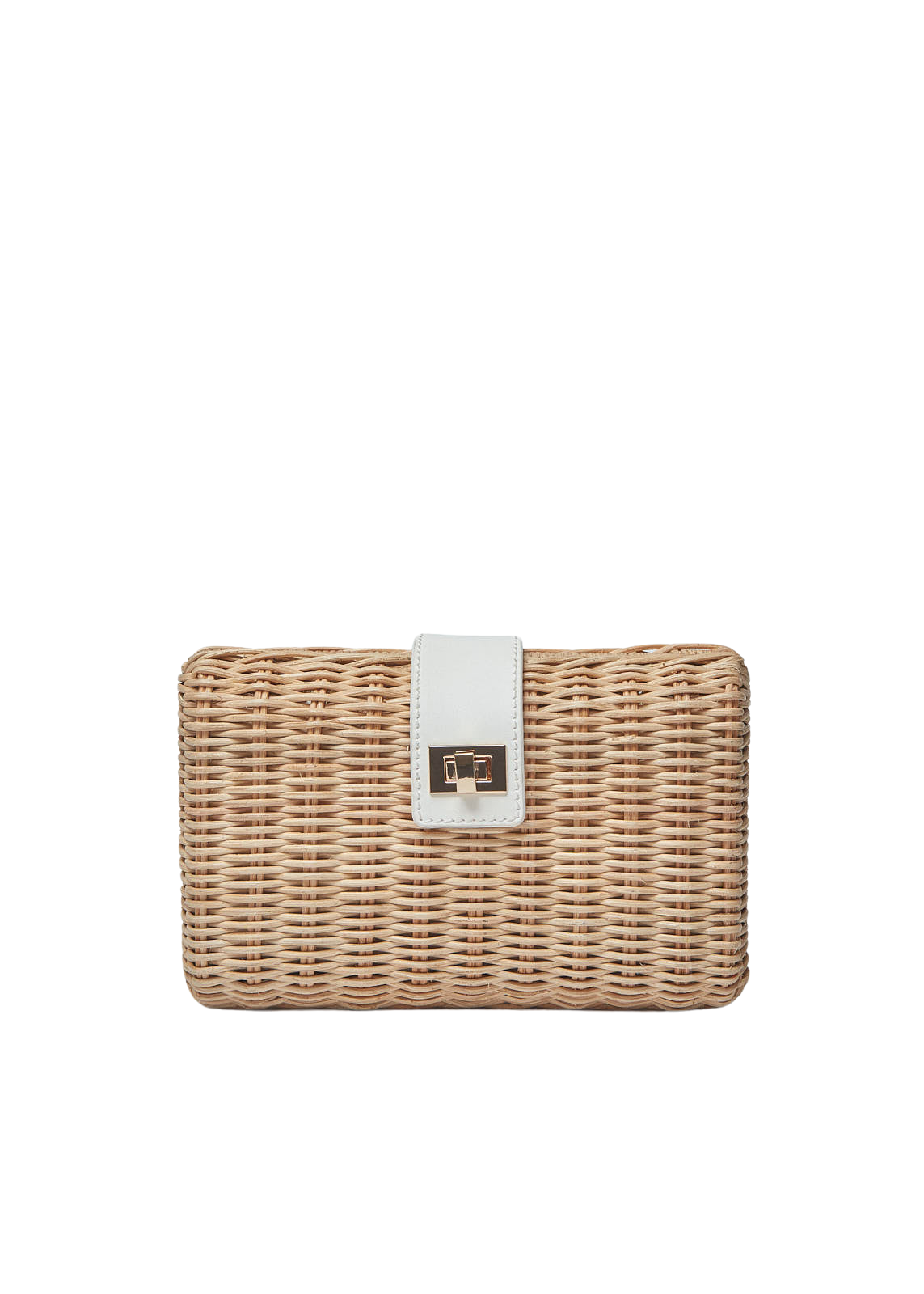 Lou Wicker Straw Clutch Bag in Natural and White