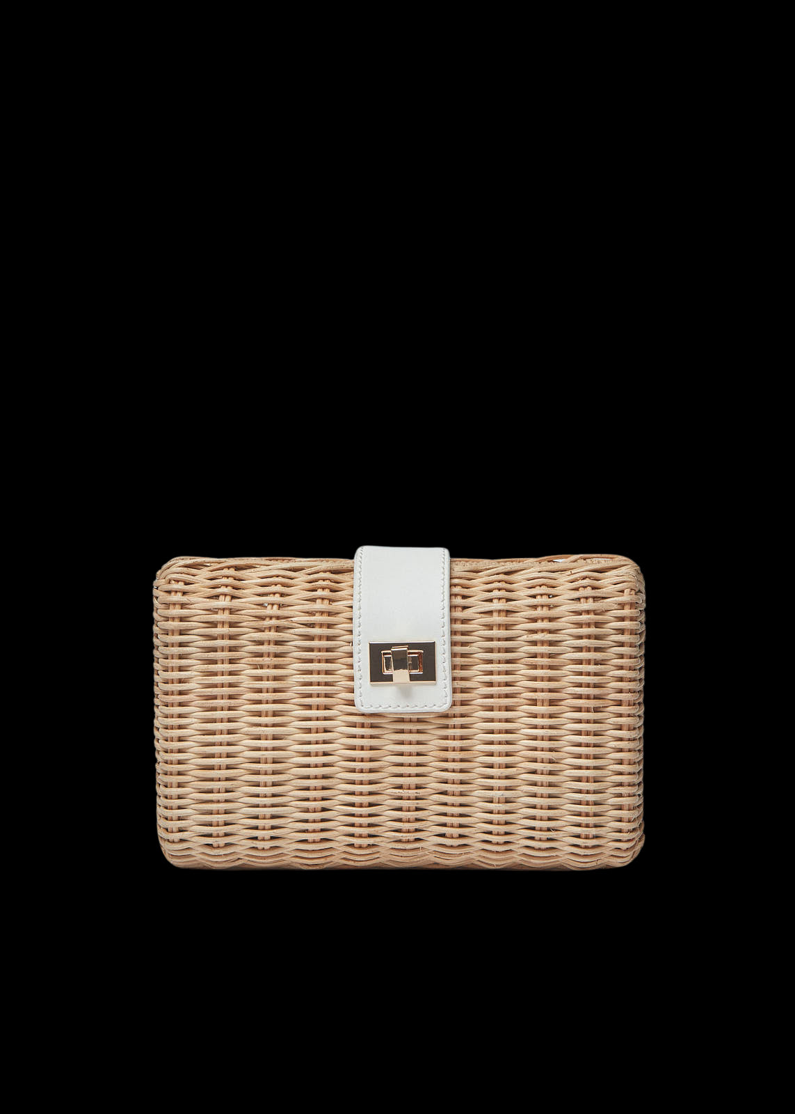 Lou Wicker Straw Clutch Bag in Natural and White