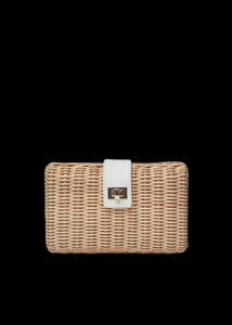 Lou Wicker Straw Clutch Bag in Natural and White