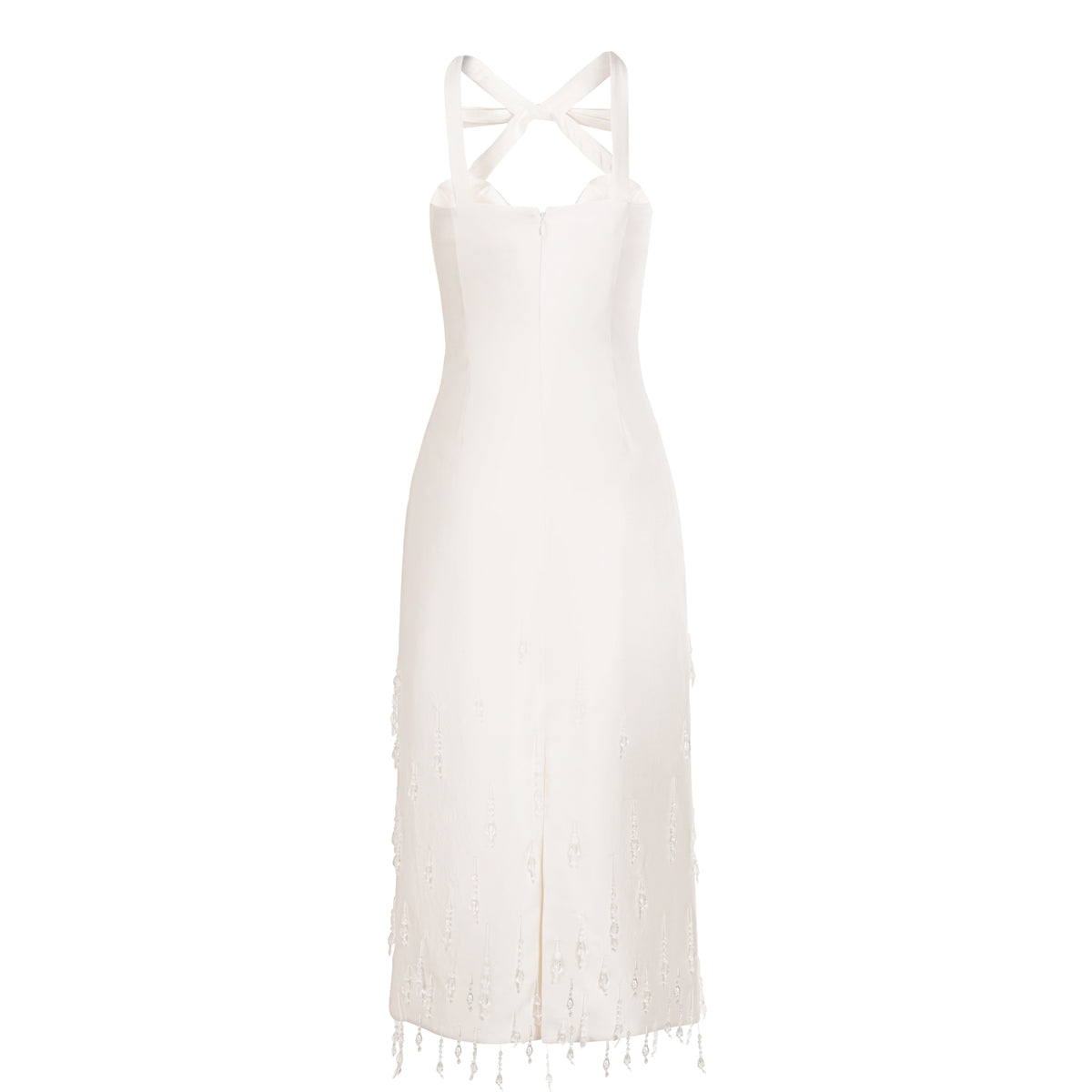 Delphine Dress in Ivory Silk Wool with Crystal Drops