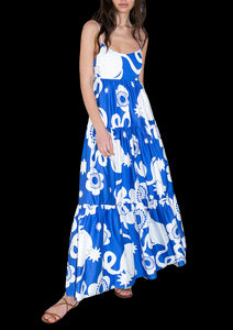 Merle Cotton Maxi Dress in Tropical Night Blue