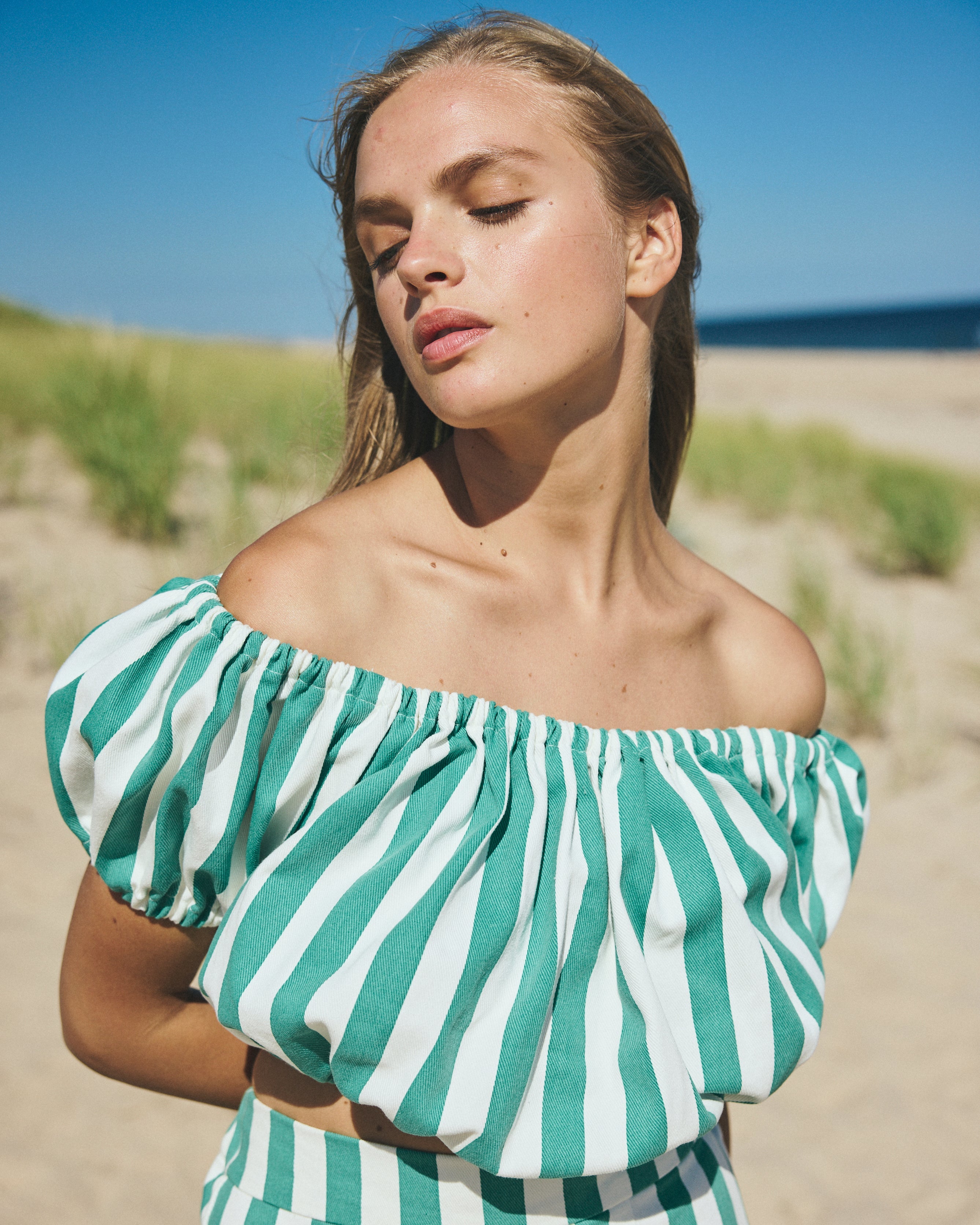 Kaia Set in Green Stripe
