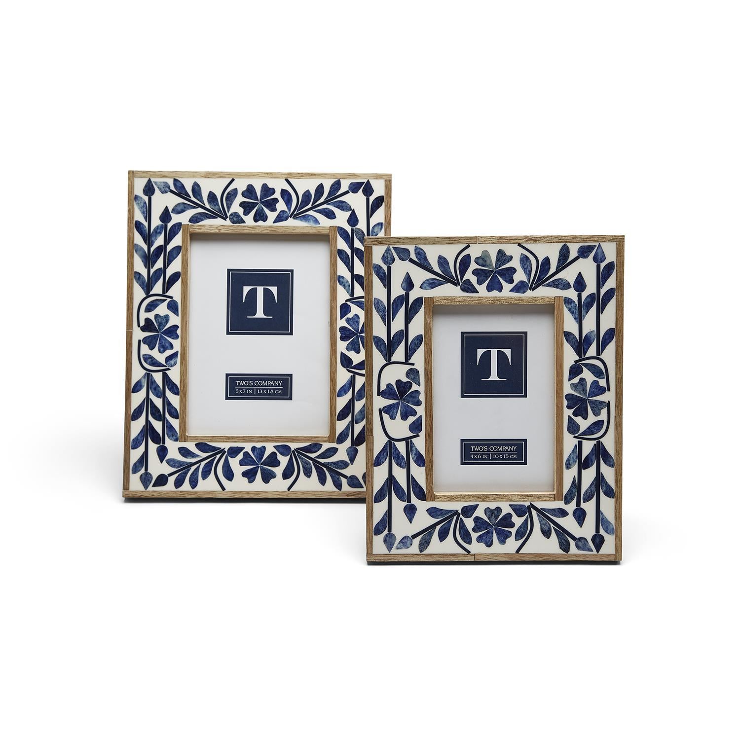 Blue Belle Bone Inlay Photo Frame, Set of 2