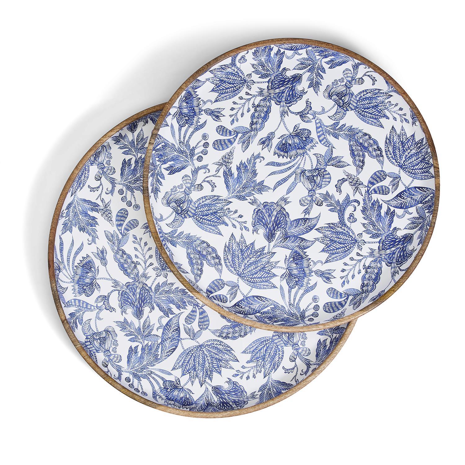 Blue Batik Hand-Crafted Wood Round Tray