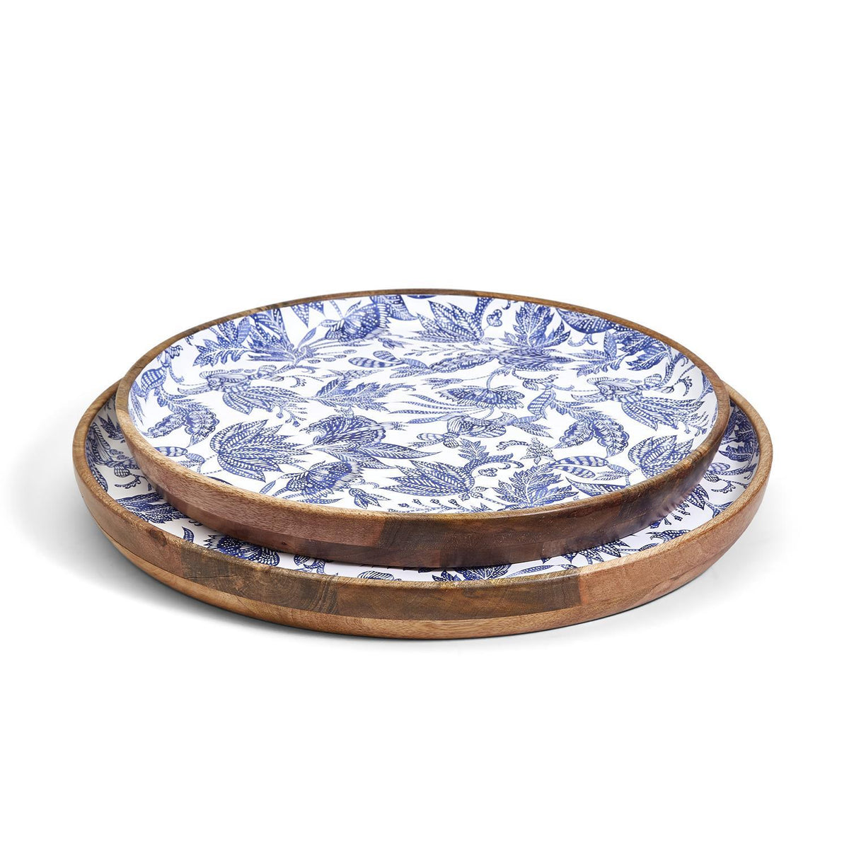 Blue Batik Hand-Crafted Wood Round Tray