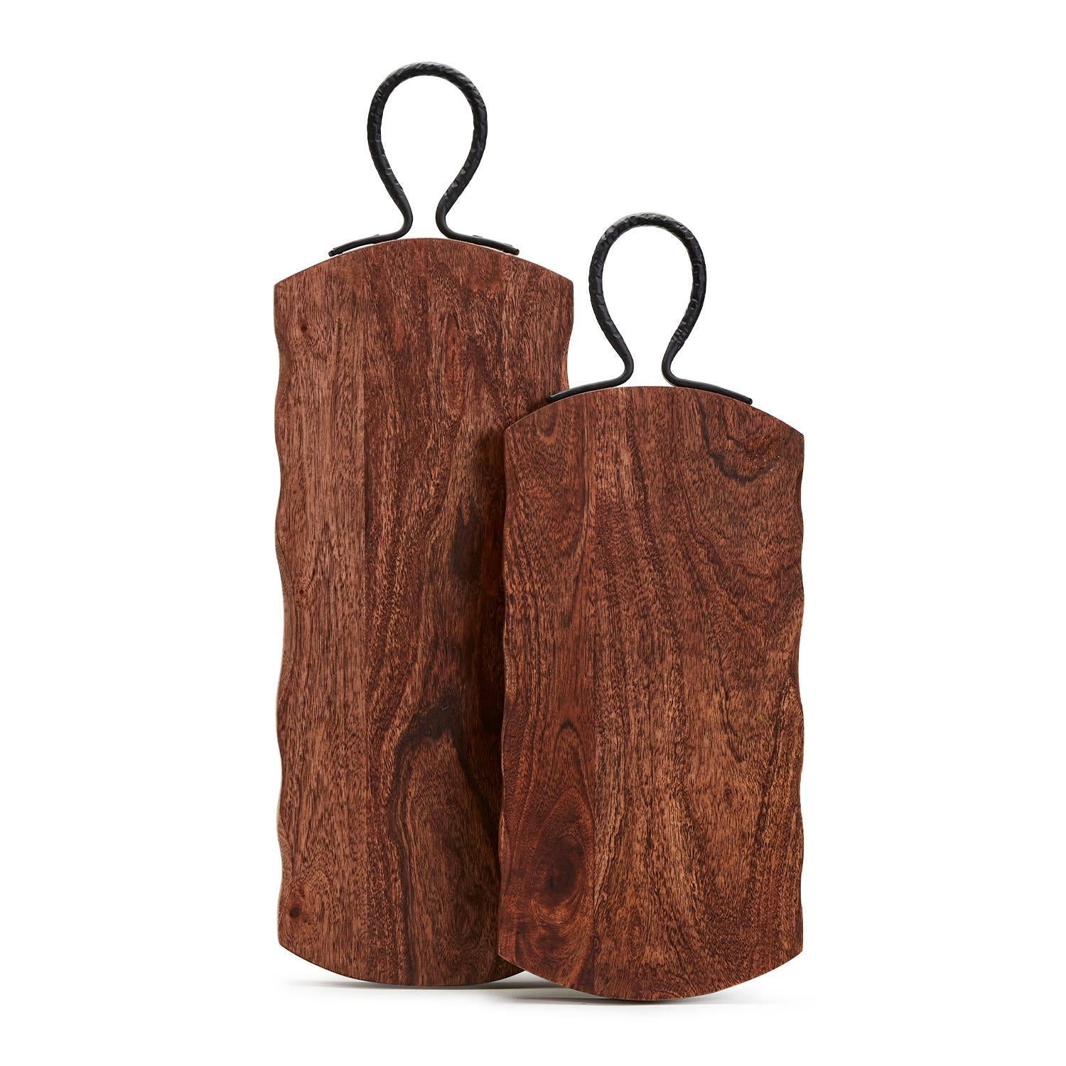 Rustic Edge Serving Boards with Hammered Iron Handle