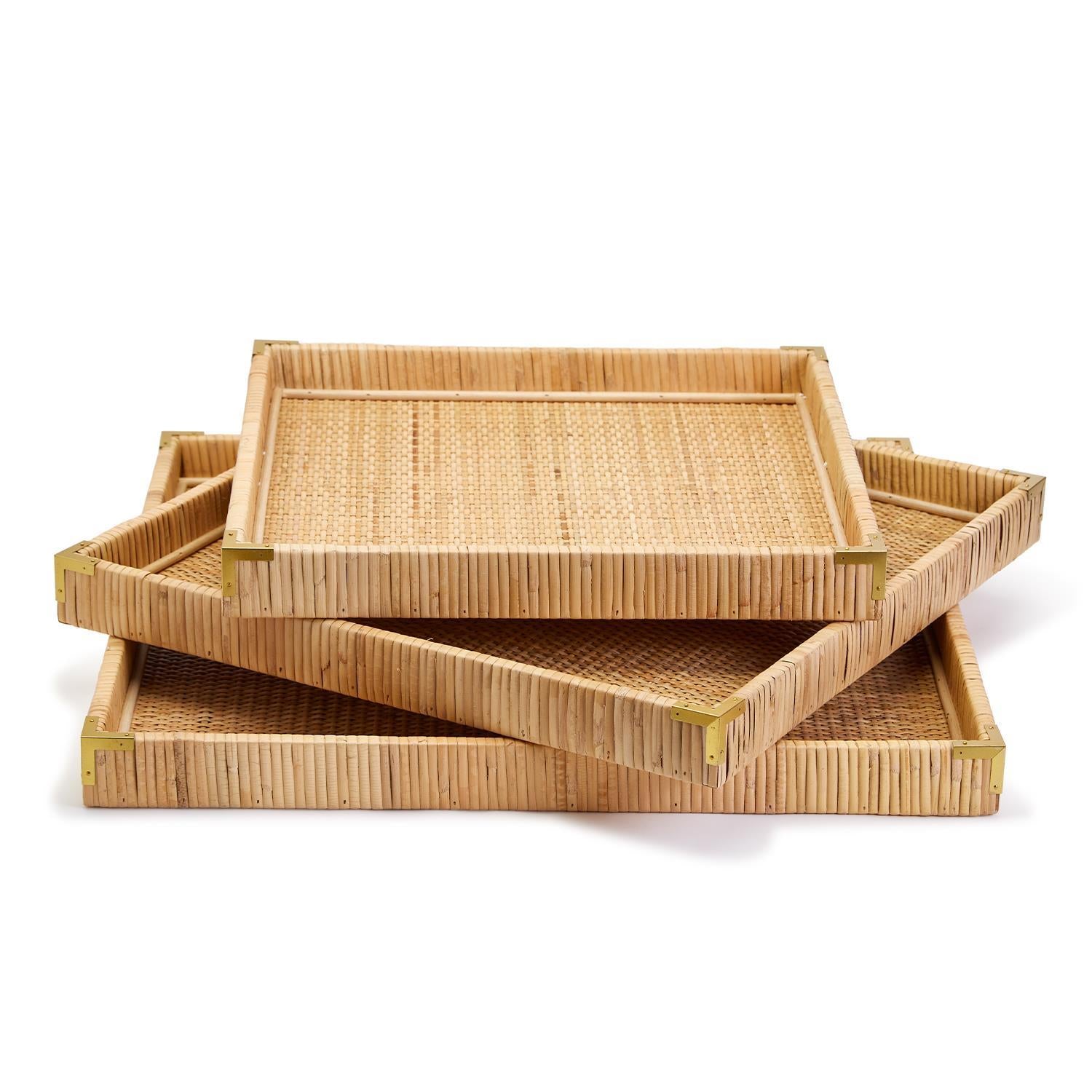 Rattan Square Tray, Set of 3