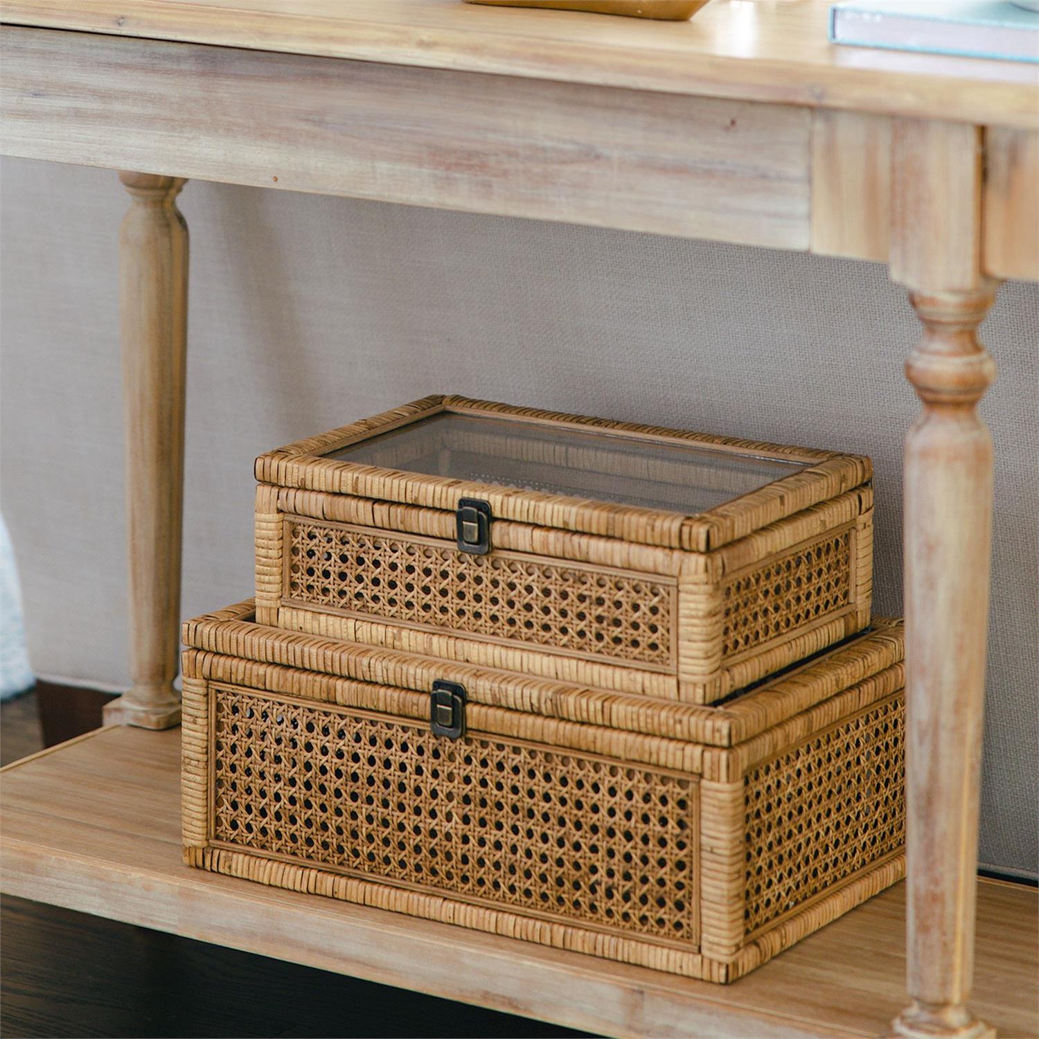 Rattan Decorative Storage Boxes, Set of 2