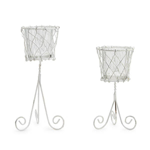 French Wireworks Decorative Posy Holder White Metal Finish, Set of 2