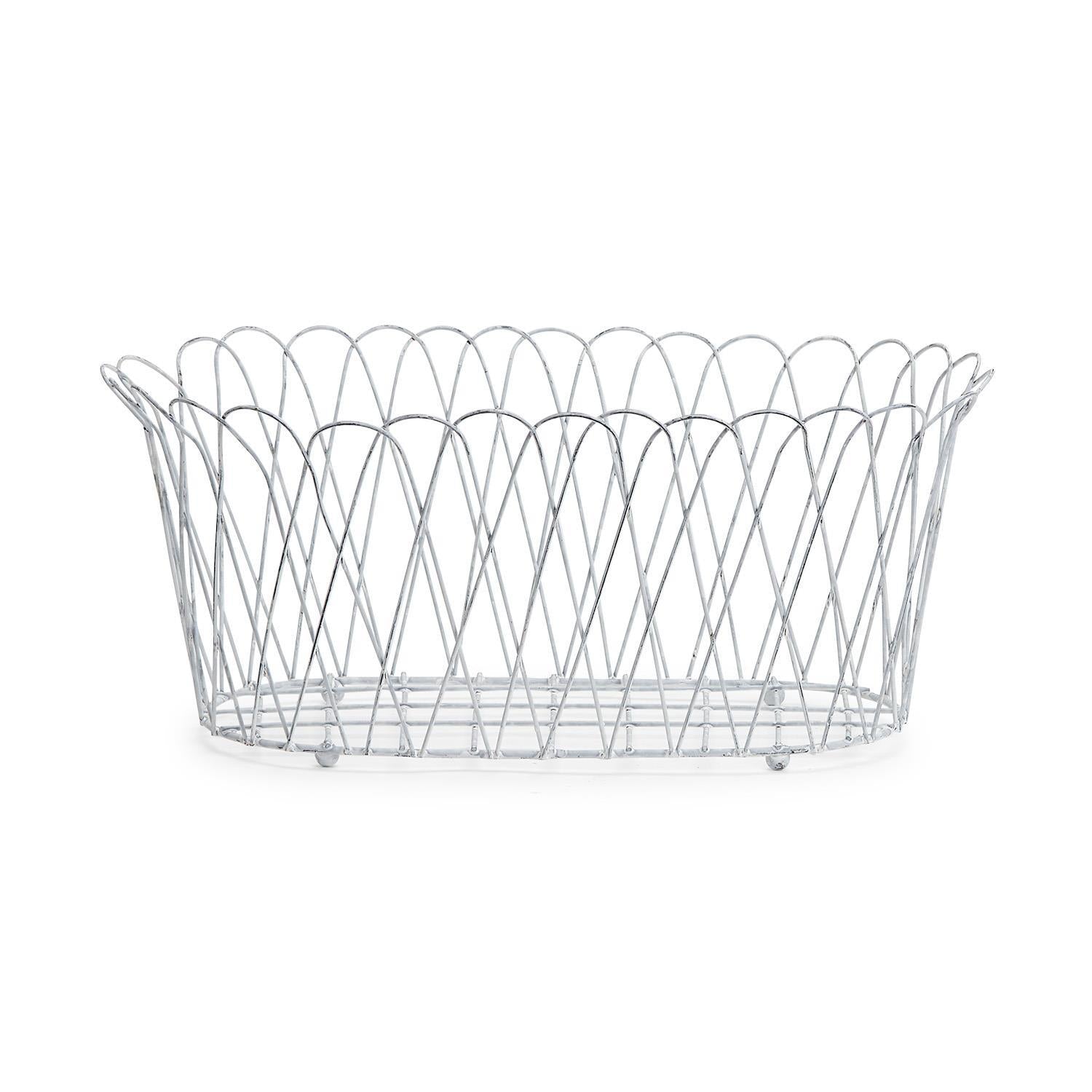 French Wireworks Alfabia Double Planter Basket with Antique White Finish