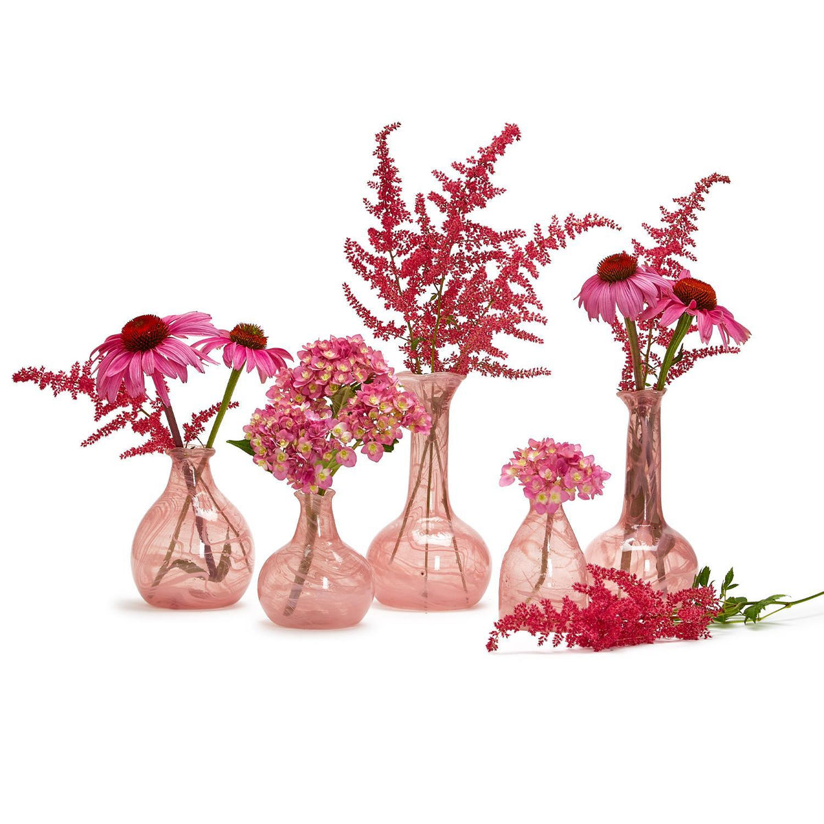 Pink Set of 5 Decorative Bottle / Vases with White Swirl