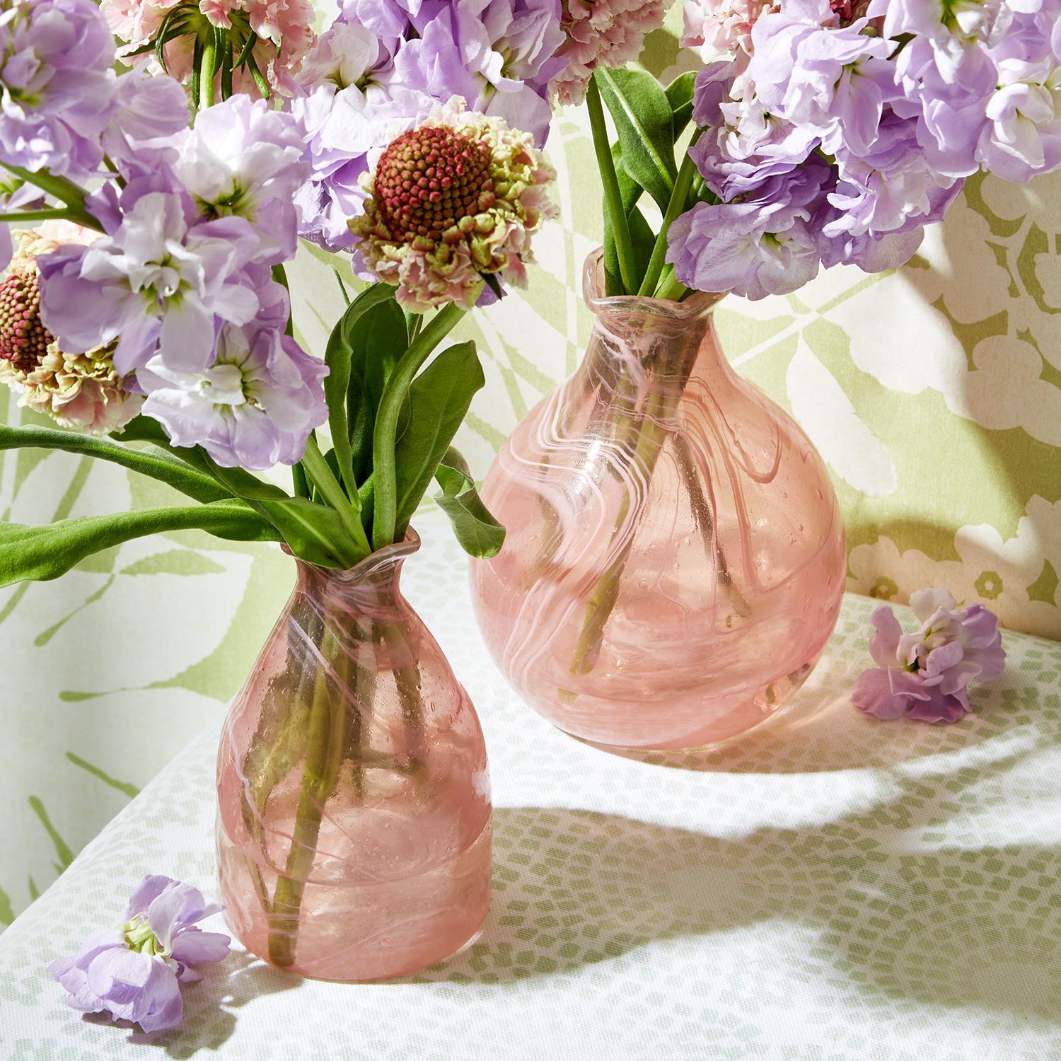 Pink Set of 5 Decorative Bottle / Vases with White Swirl