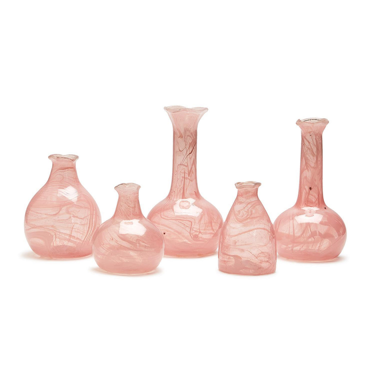 Pink Set of 5 Decorative Bottle / Vases with White Swirl