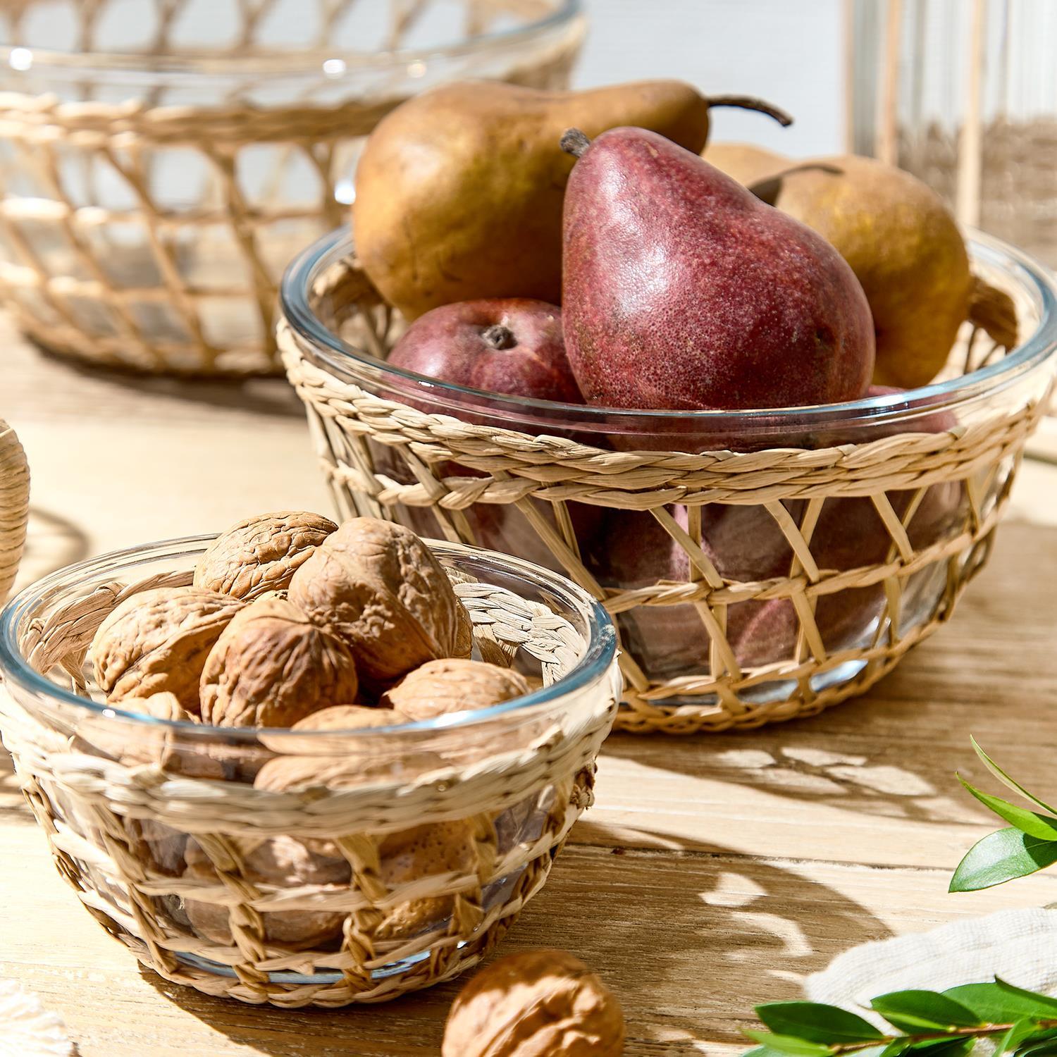 Island Chic Glass Bowls with Hand-Woven Lattice, Set of 3