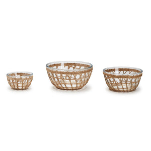 Island Chic Glass Bowls with Hand-Woven Lattice, Set of 3