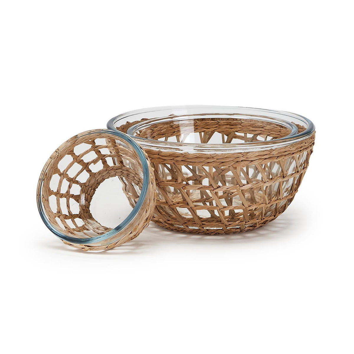 Island Chic Glass Bowls with Hand-Woven Lattice, Set of 3