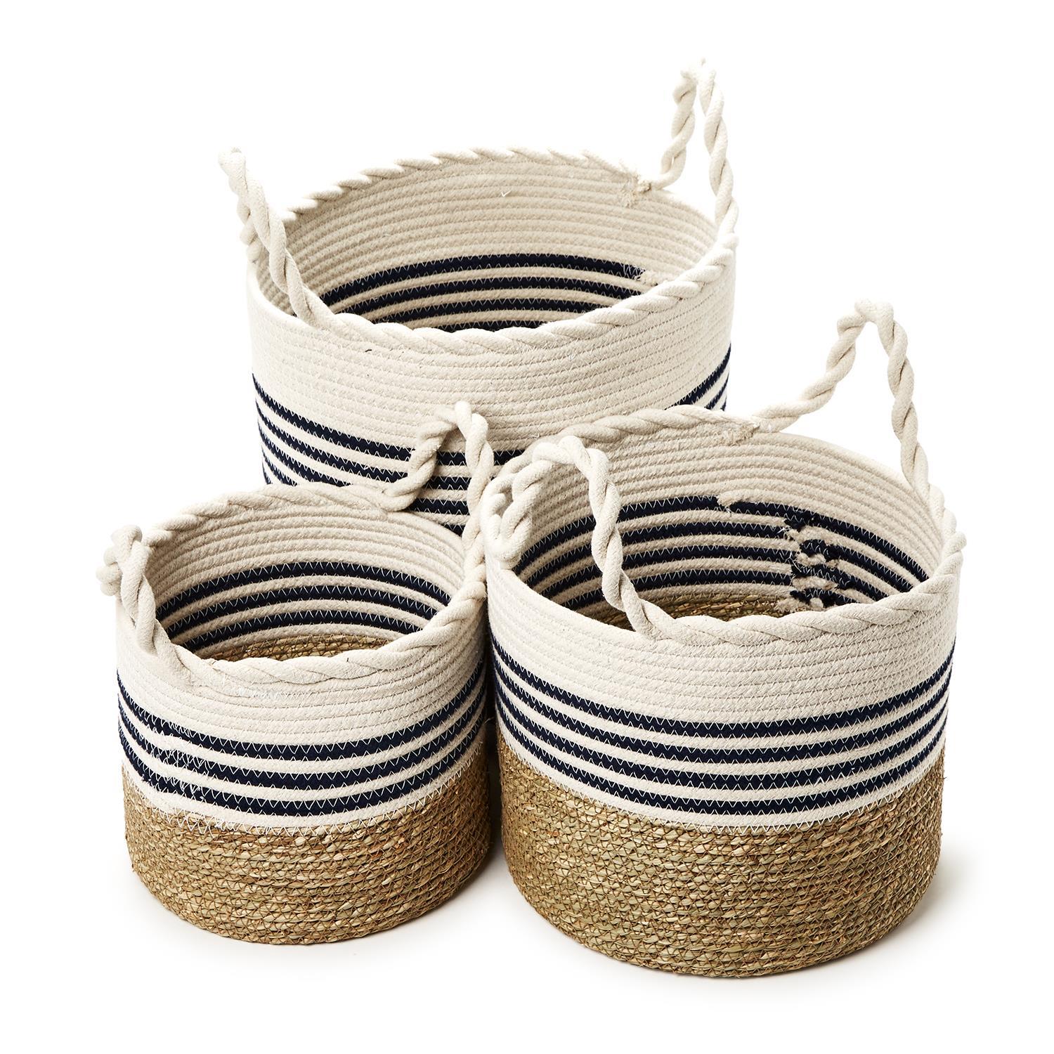 Circular Weave Baskets with Handles, Set of 3