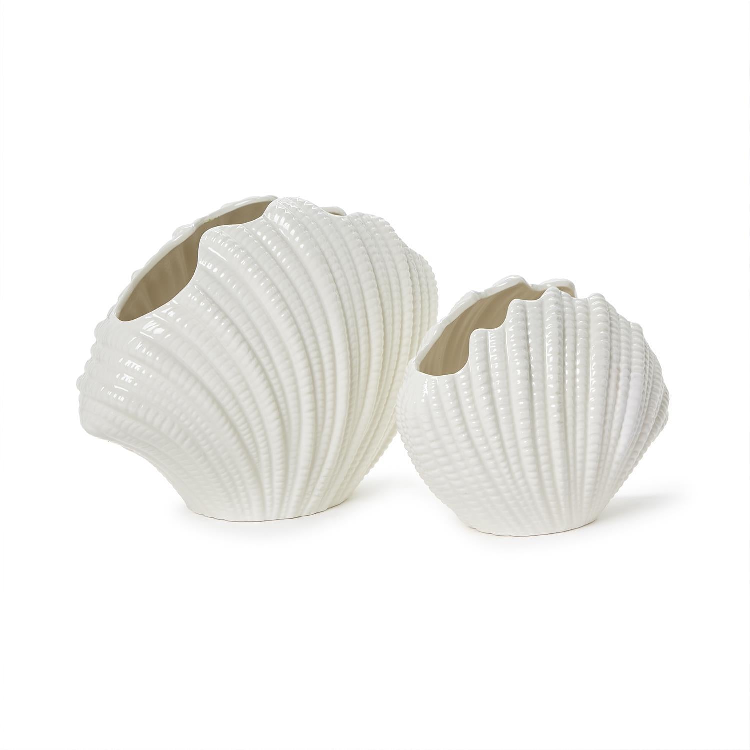 High Gloss White Shell Vases, Set of 2